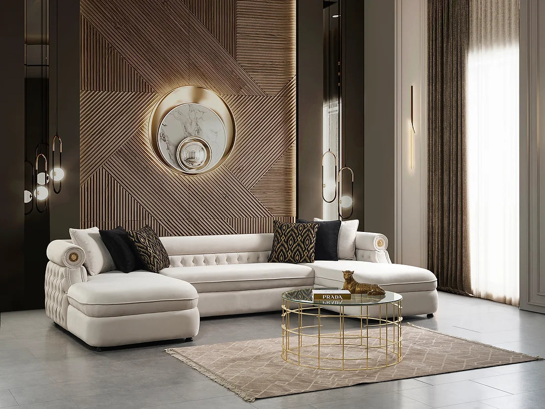Brooklyn Cream Velvet Oversized Double Chaise Sectional