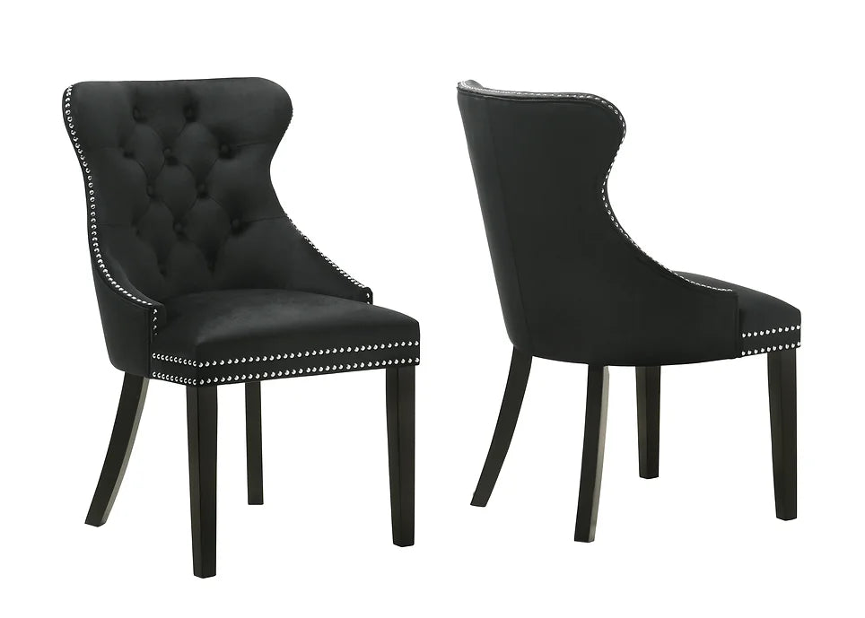Genuine Marble Rectangular Dining Set with Black Velvet Tufted Chairs
