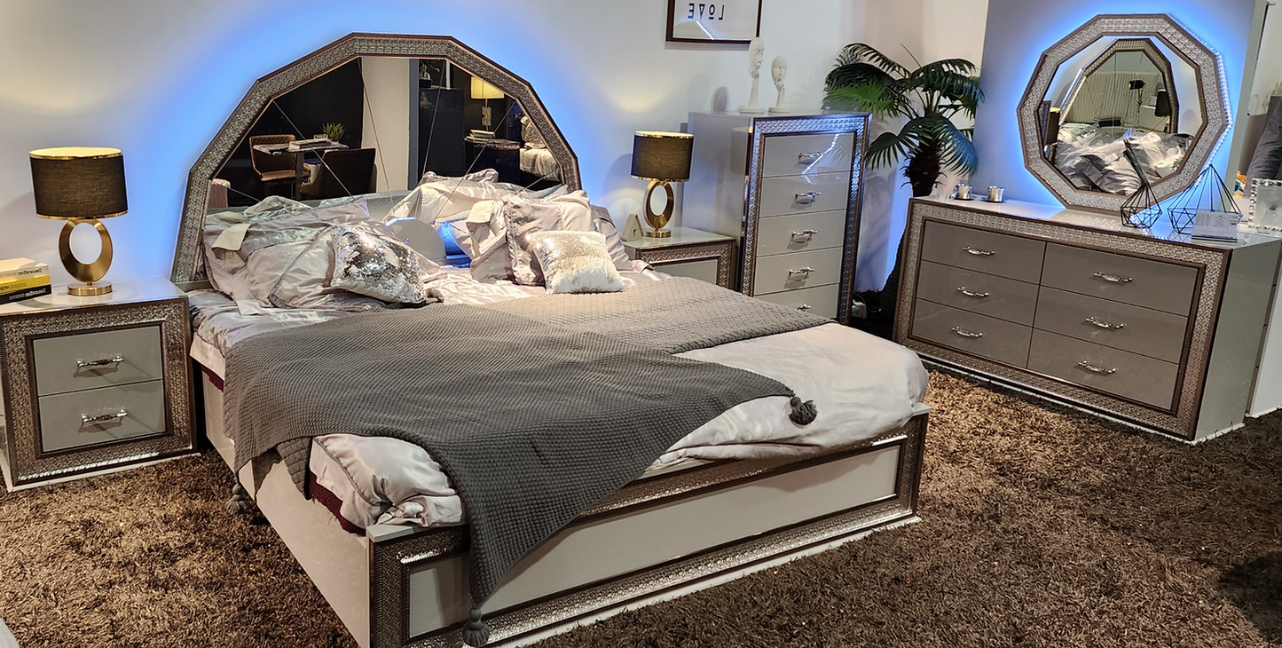 5pcs B92 Dubai Metallic Silver Bedroom Set