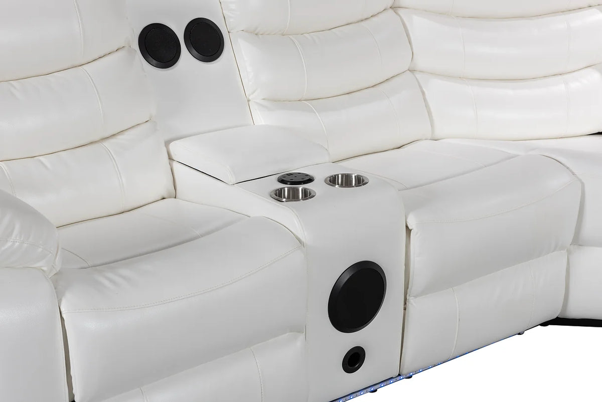 Turbo White Leather Power Reclining Sectional