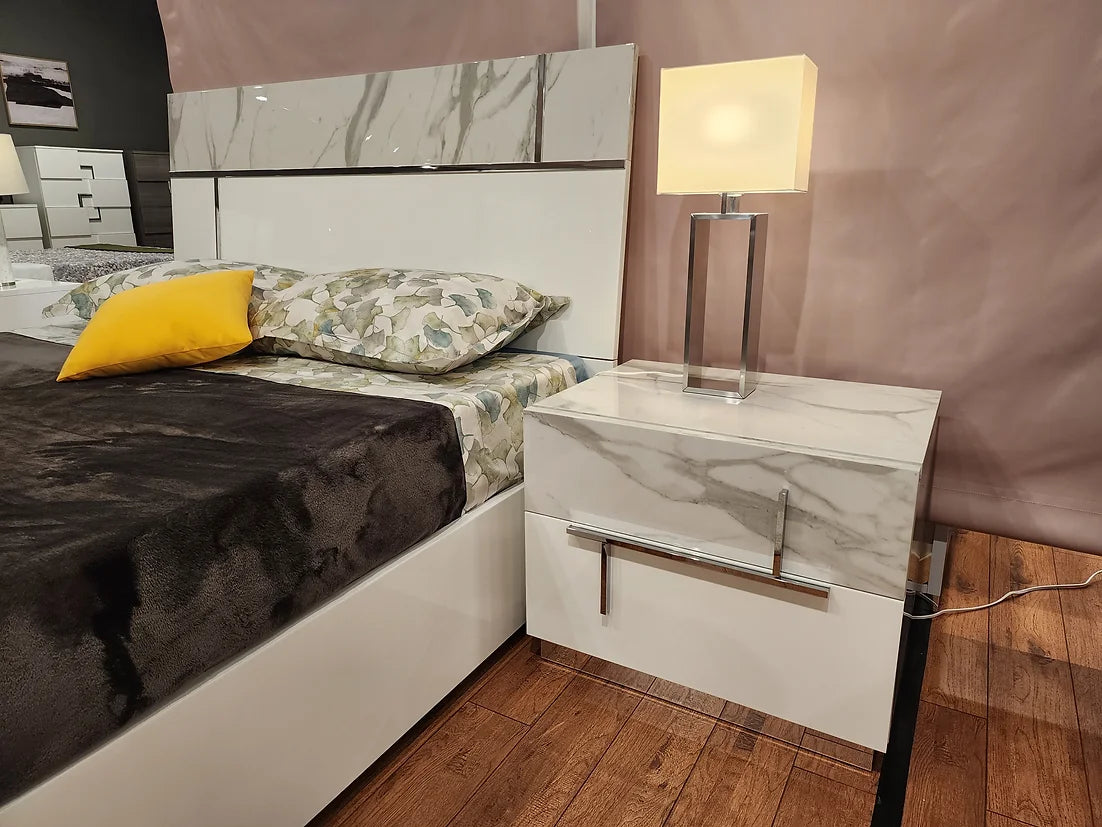5pcs Sunset III White Marble Italian Bedroom Set