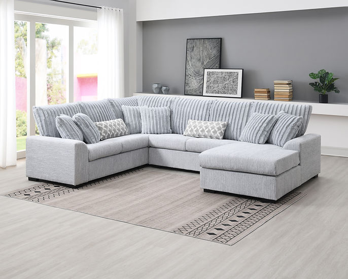 S1801 Brady Grey Fabric Sectional & Ottoman