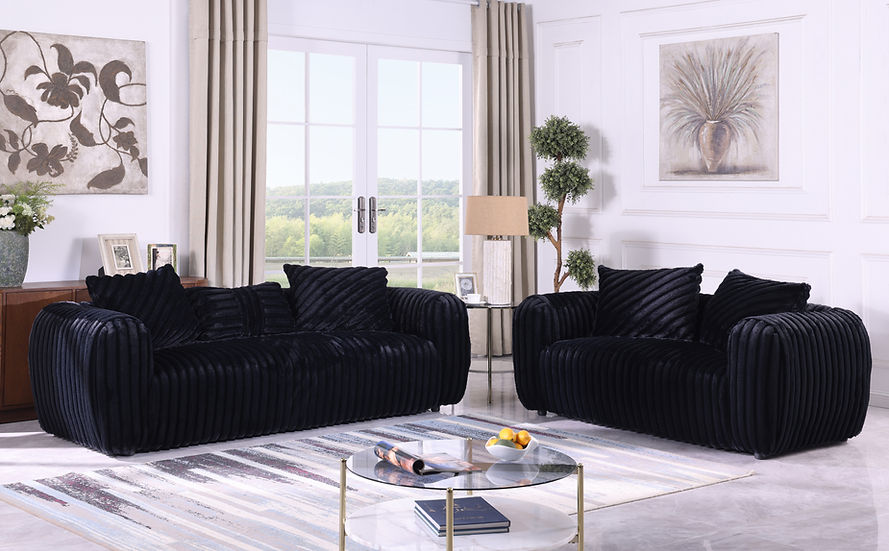 3pcs or 2pcs S8809 Eli Black Sofa, Loveseat & Chair