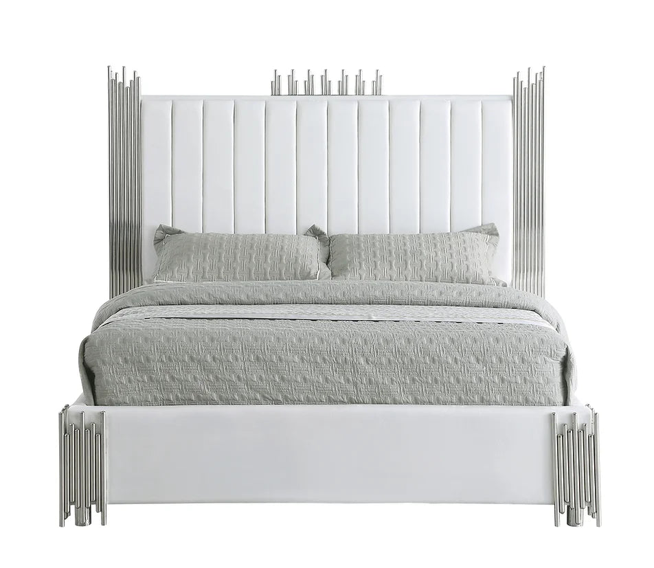 Token White Velvet Metal Ends Platform Bed Frame
