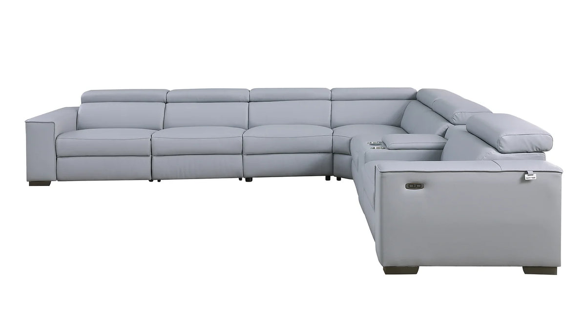 Light Blue Leather 3 Power Reclining Sectional