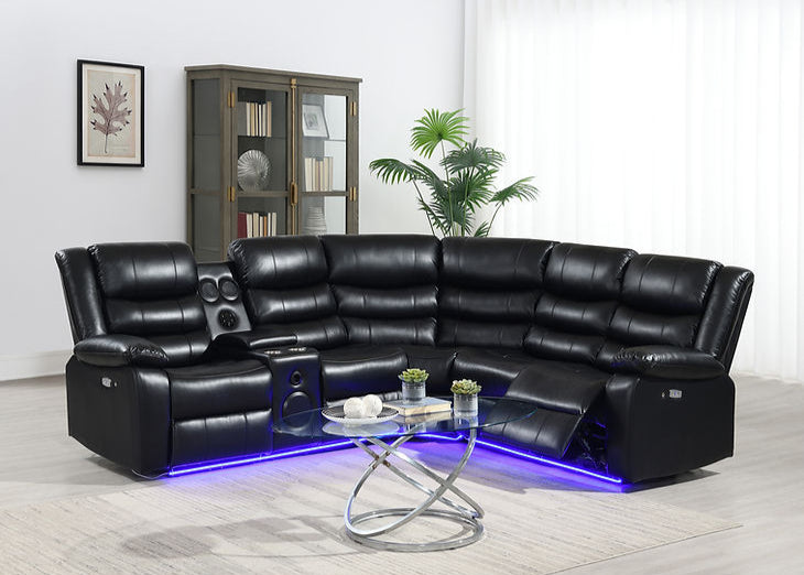 S8787 Sonic LED Black Power Reclining Sectional