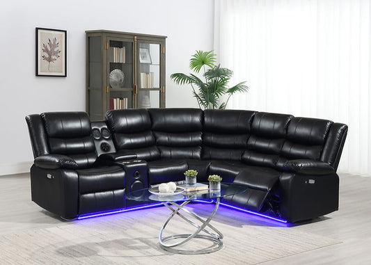 S8787 Sonic LED Black Power Reclining Sectional
