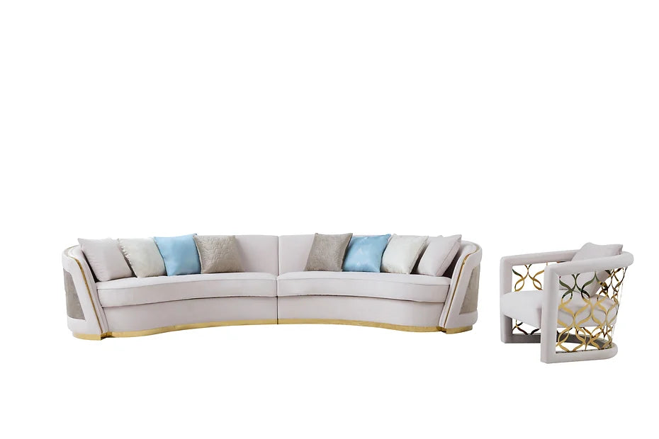 Cream Premium Velvet Curved Sectional