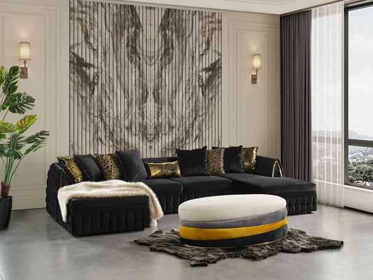 Sicilya Black Velvet Oversized Double Chaise Sectional