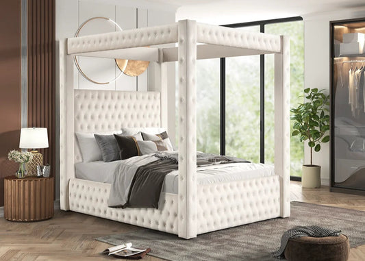 Mansion Beige Canopy Platform Bed Frame