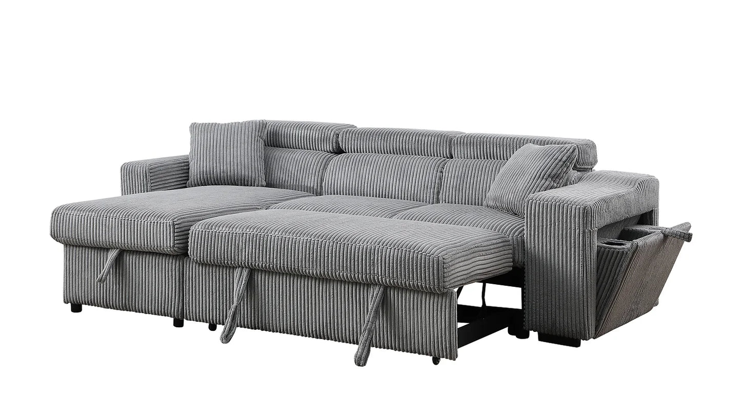 Bonaterra Grey Corduroy Reversible Sectional