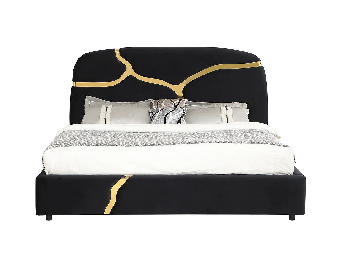 B838 Milan Black Velvet Platform Bed Frame