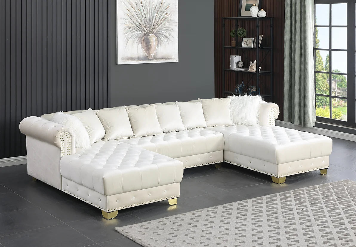 Jordan II Cream Tufted Velvet Double Chaise Sectional