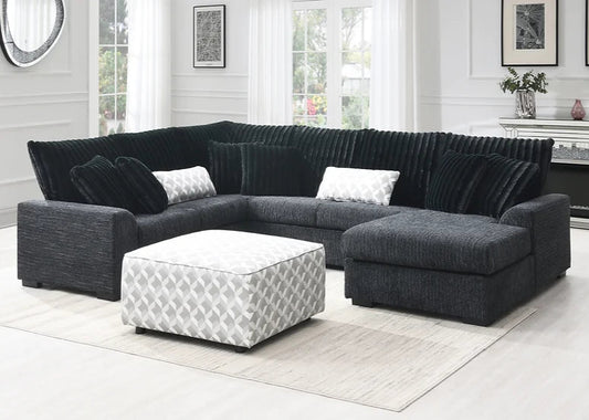 S1801 Brady Black Fabric Sectional & Ottoman