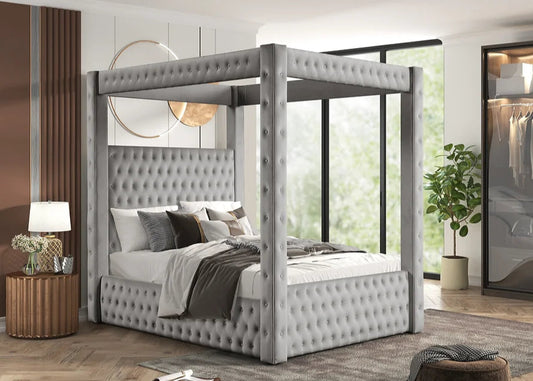 Mansion Grey Canopy Platform Bed Frame
