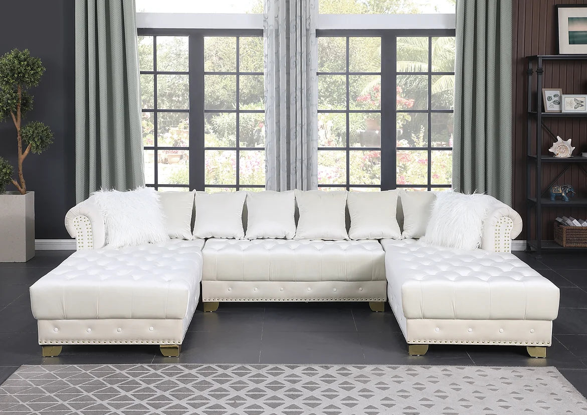 Jordan II Cream Tufted Velvet Double Chaise Sectional
