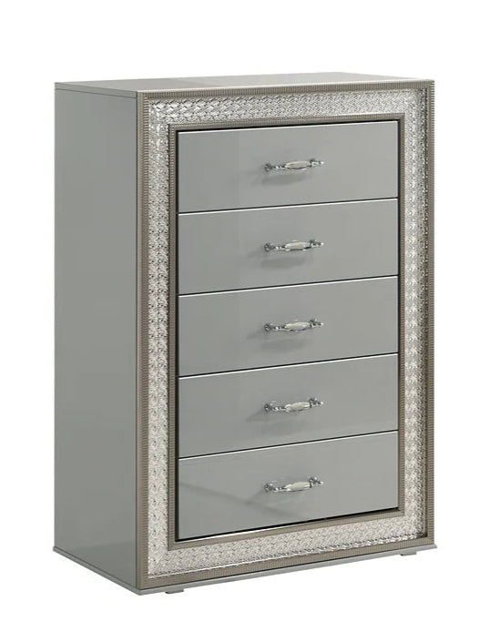 5pcs B92 Dubai Metallic Silver Bedroom Set