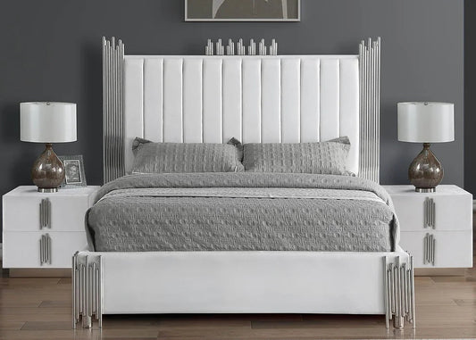 Token White Velvet Metal Ends Platform Bed Frame