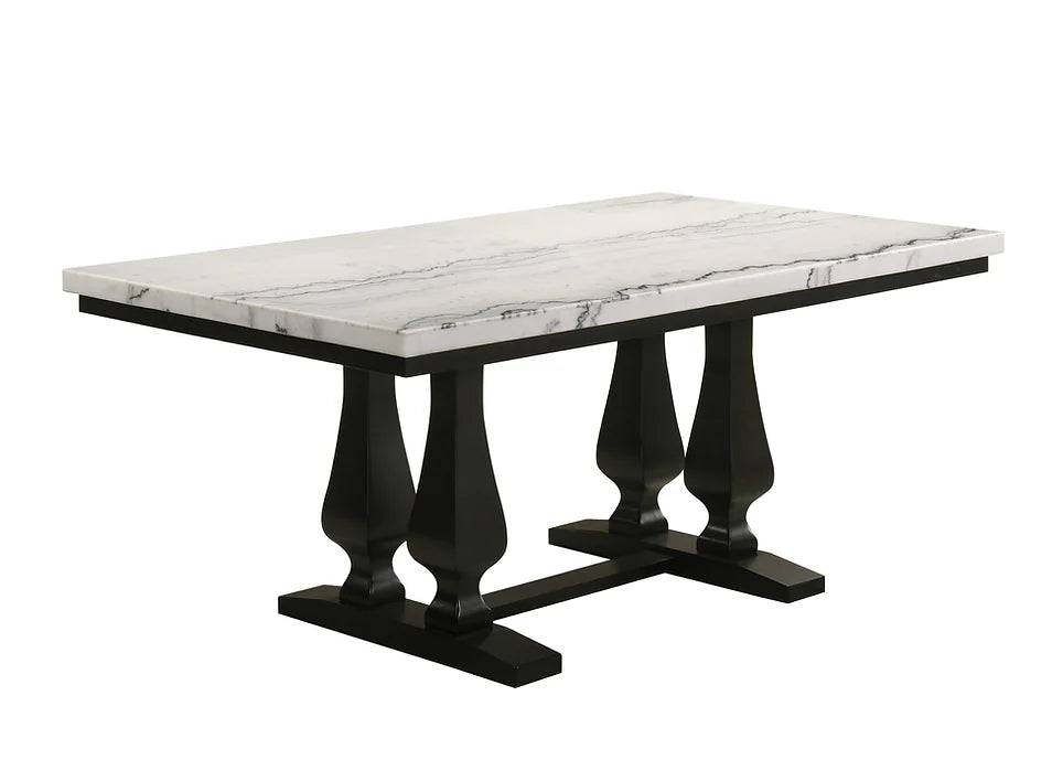 Genuine Marble Rectangular Dining Set with Black Velvet Tufted Chairs