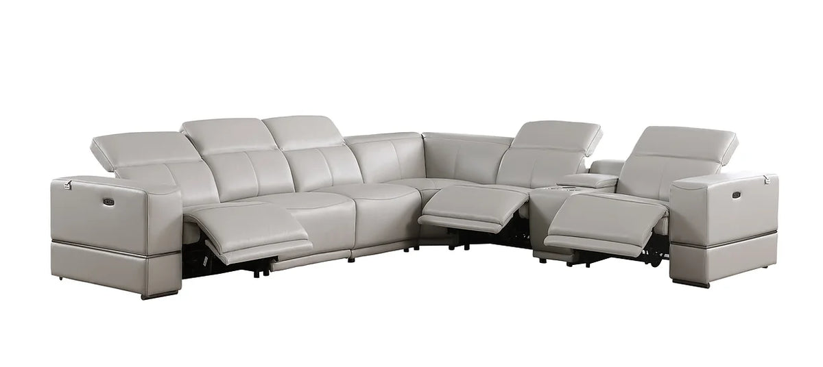 7pcs Franco Light Grey Leather Power Sectional