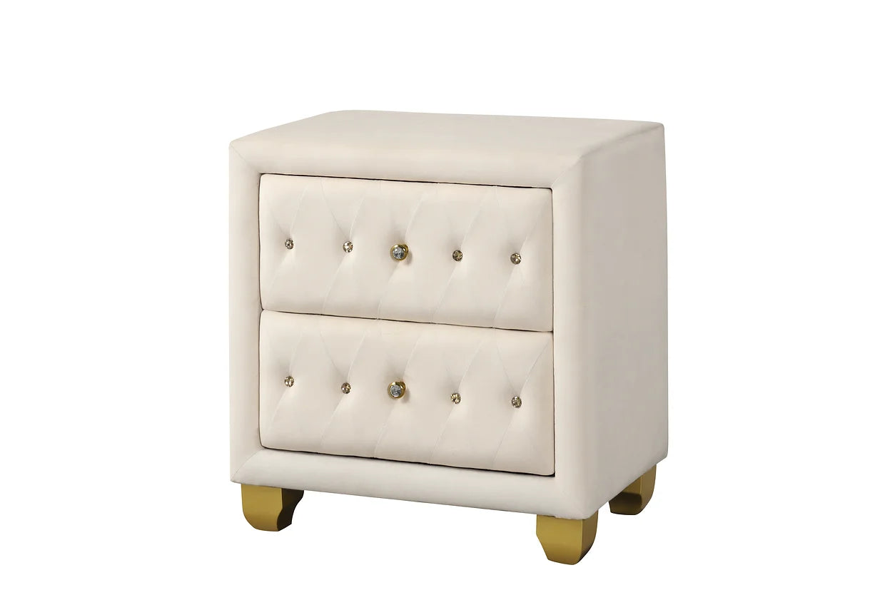 5pcs Cream Diamond Velvet Bedroom Set