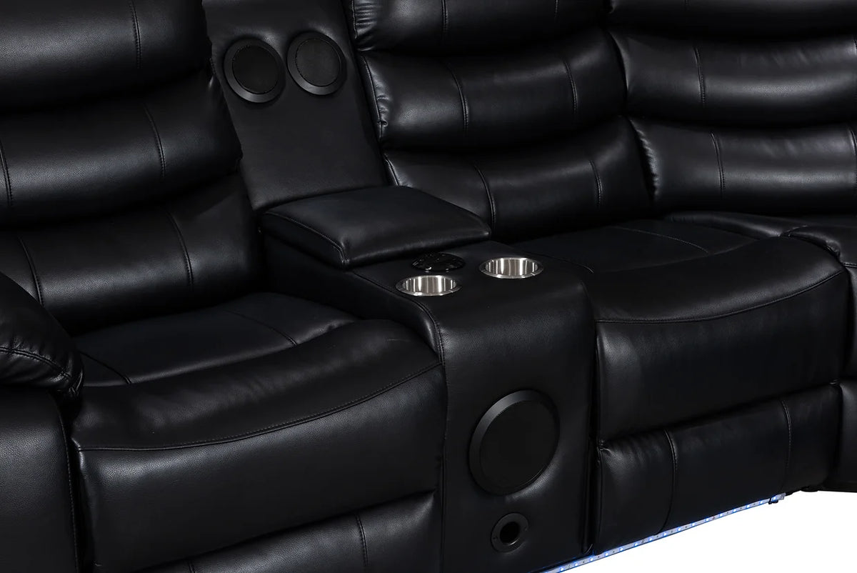S8686 Turbo Black Leather Power Reclining Sectional