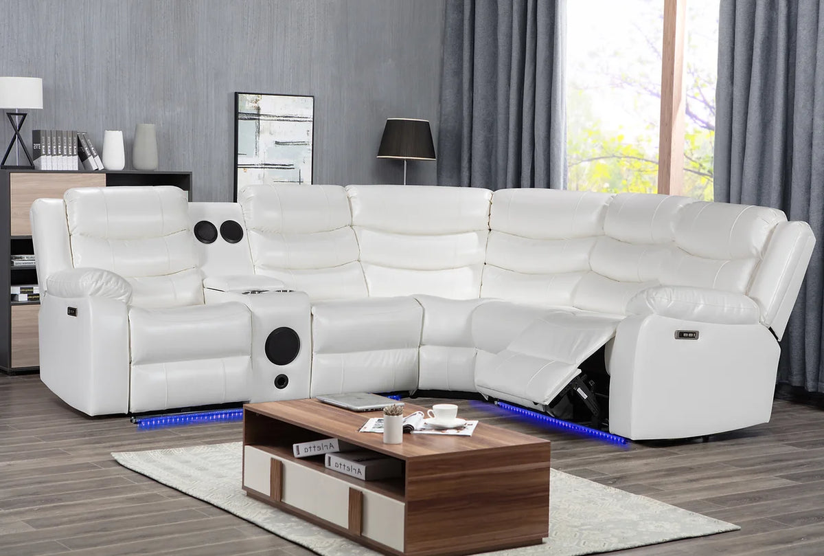 Turbo White Leather Power Reclining Sectional