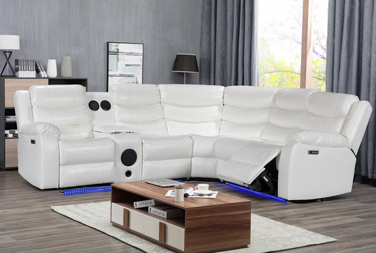 Turbo White Leather Power Reclining Sectional