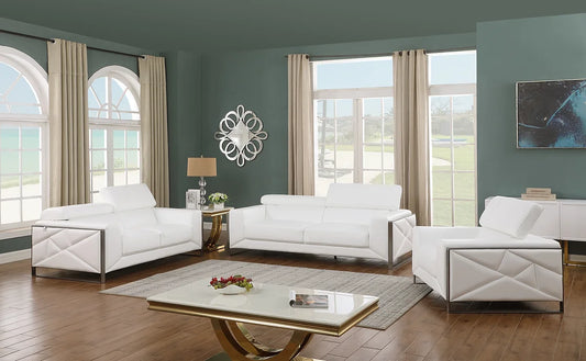 White Italian Leather Sofa, Loveseat & Chair
