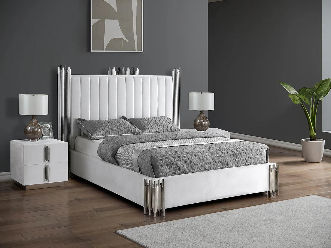 Token White Velvet Metal Ends Platform Bed Frame