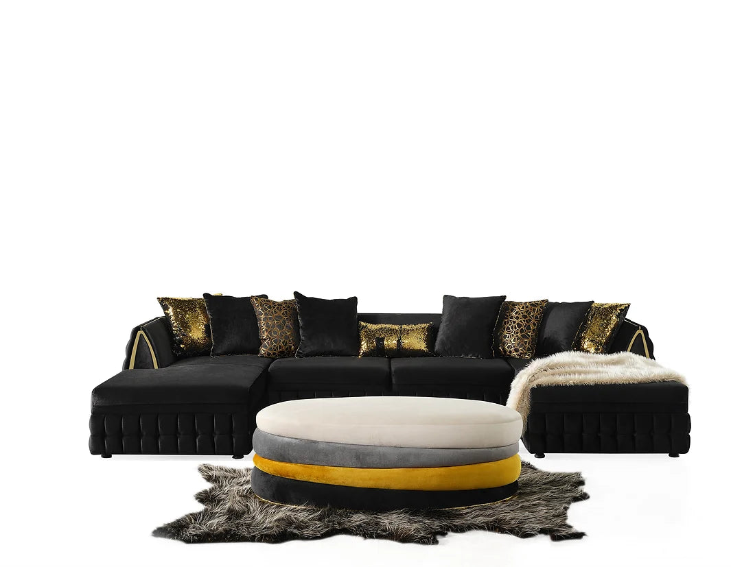 Sicilya Black Velvet Oversized Double Chaise Sectional