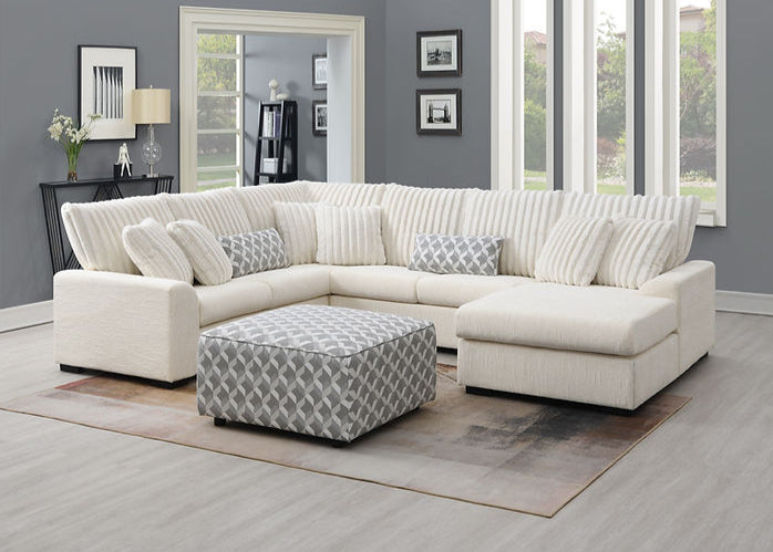 S1801 Brady Beige Fabric Sectional & Ottoman