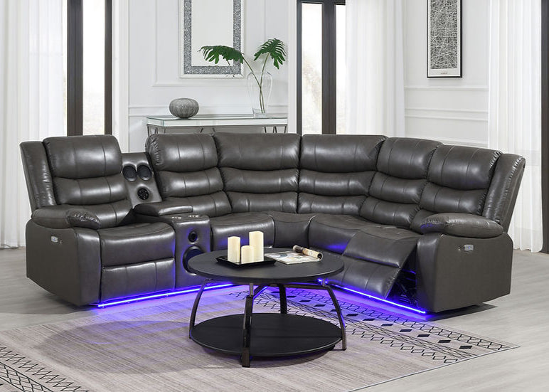 S8787 Sonic LED Grey Power Reclining Sectional