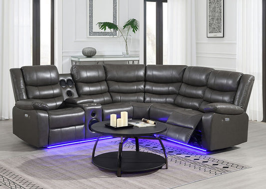 S8787 Sonic LED Grey Power Reclining Sectional