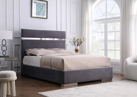 Cartier Grey & Silver Velvet Platform Bed Frame