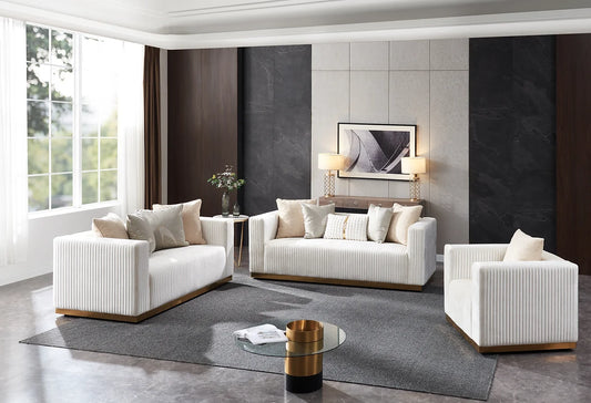 2pcs or 3pcs S3168 Alisha Ivory Velvet Sofa & Loveseat Set