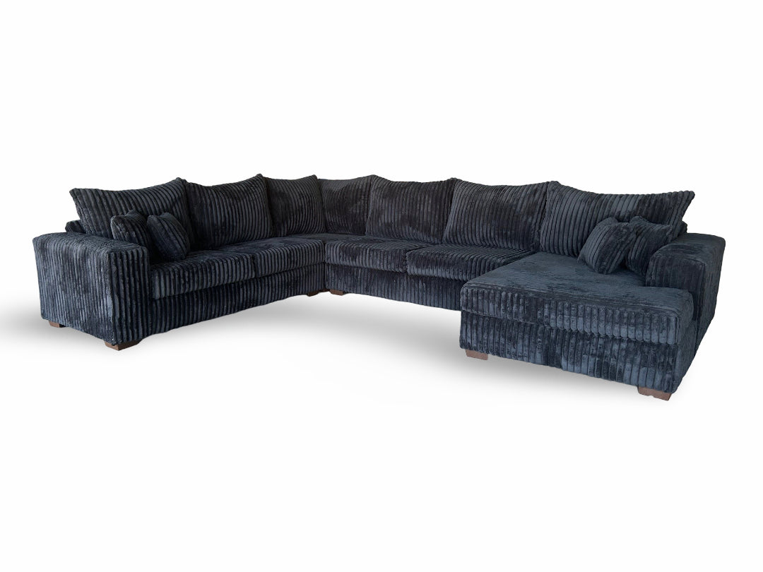 S320 Texan Black Thick Corduroy Sectional & Ottoman