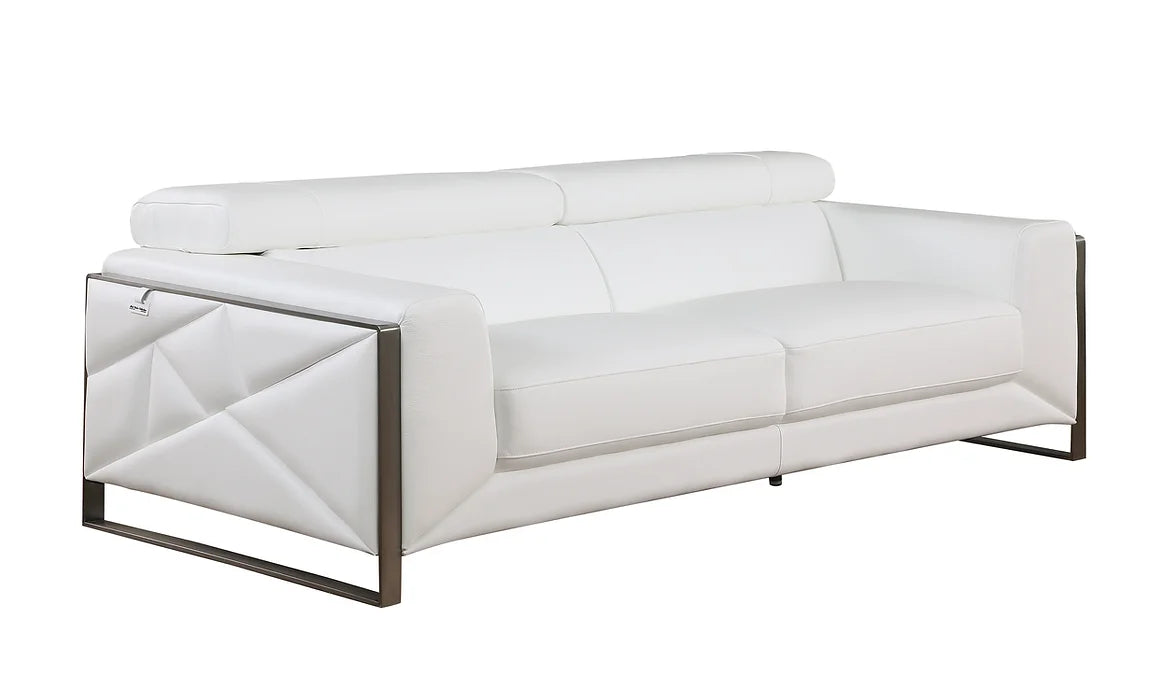 White Italian Leather Sofa, Loveseat & Chair