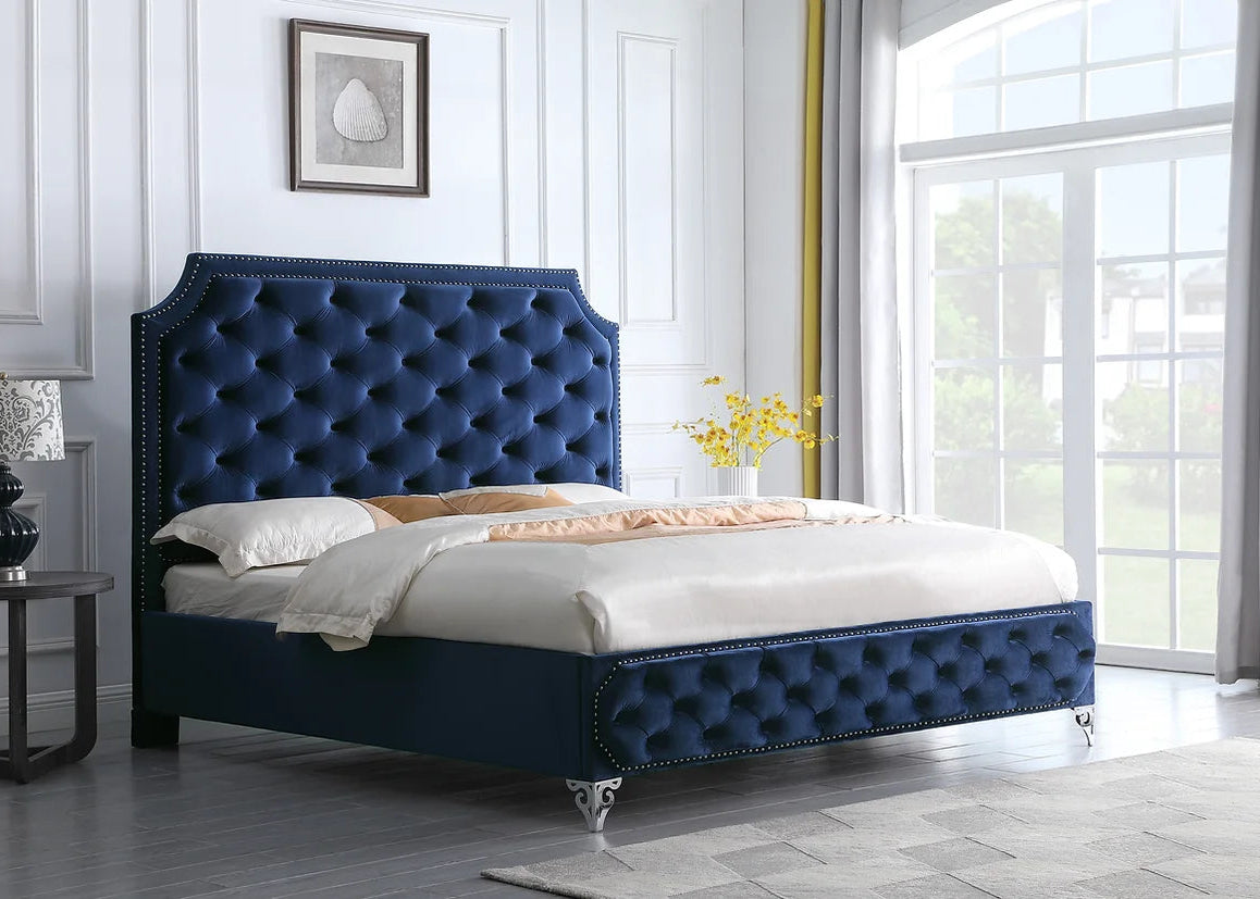 Leilah Blue Velvet Tufted Platform Bed Frame
