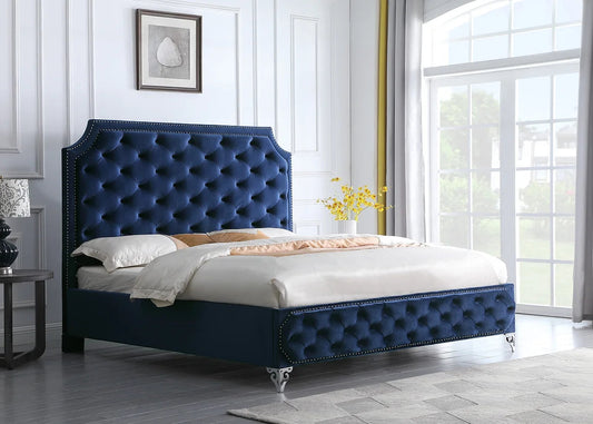 Leilah Blue Velvet Tufted Platform Bed Frame