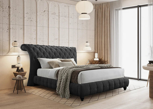 Everly Black Fabric Platform Bed Frame
