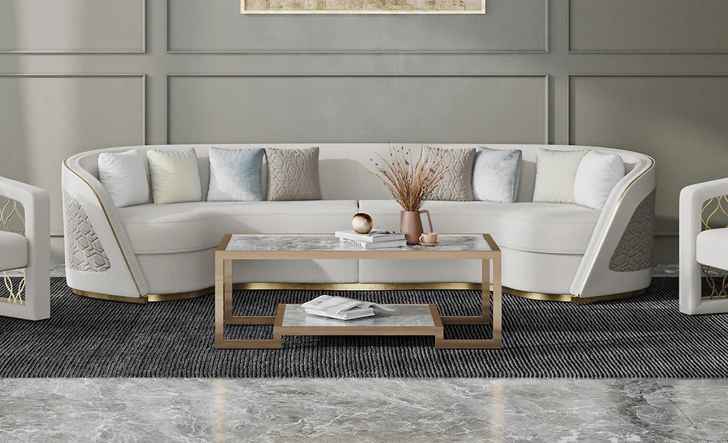 Cream Premium Velvet Curved Sectional