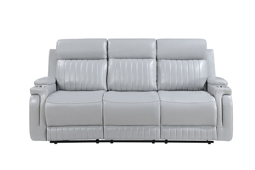 3pcs Ethan Light Grey Leather Reclining Sofa Set