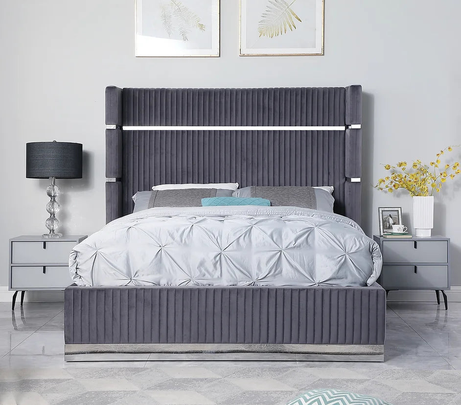 Aspen Grey Velvet Platform Bed Frame