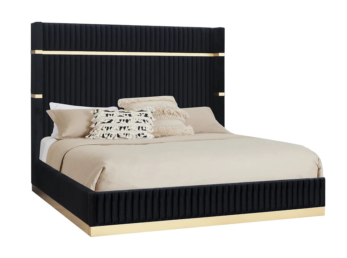 5pcs B7550 Evon Black Velvet Bedroom Set
