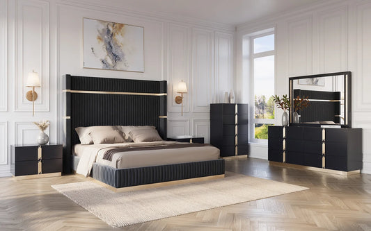 5pcs B7550 Evon Black Velvet Bedroom Set