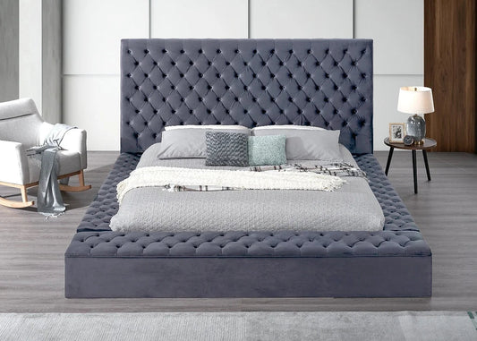 Catalina Grey Velvet Storage Platform Bed Frame
