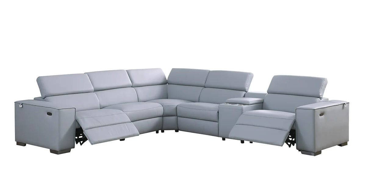 Light Blue Leather 2 Power Reclining Sectional