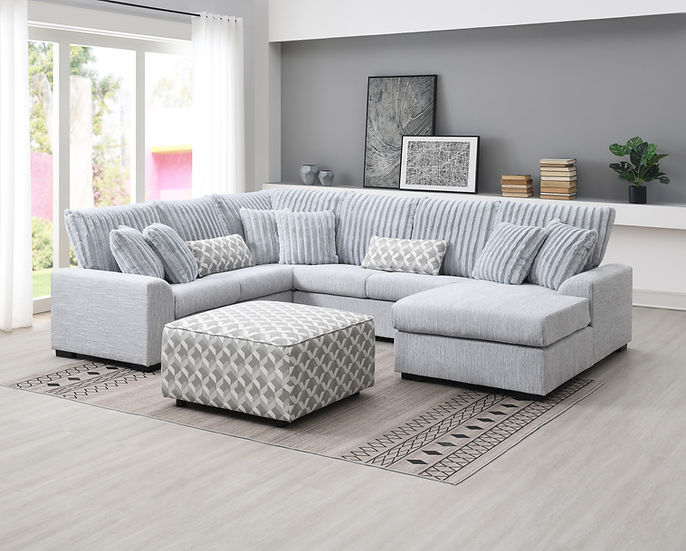 S1801 Brady Grey Fabric Sectional & Ottoman