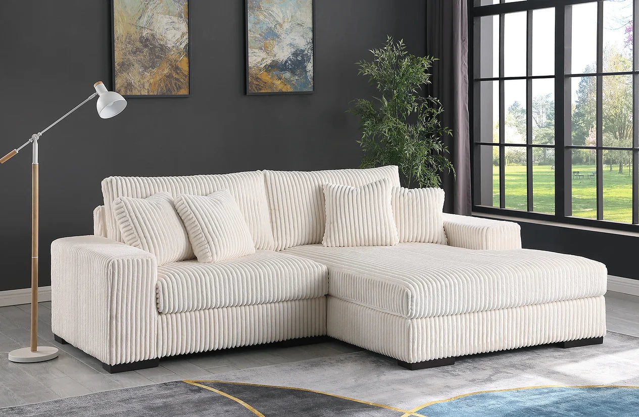 2pcs Comfy Ivory Fabric Sectional